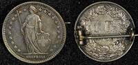 Switzerland 1 Franc Switzerland Silver 1898 Helvetia standing PIN BROOCH KM# 24 (688) -