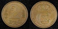 2 Øre DENMARK Christian X Bronze 1923  Last Year Type aUNC KM# 813.2 (27 228)