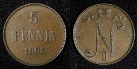 Finland 5 Penniä Finland Nicholas II Copper 1905 5 Penniä Mintage-620,000 BETTER DATE KM# 15 (1) -