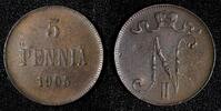 Finland 5 Penniä Finland Nicholas II Copper 1905 5 Penniä Mintage-620,000 BETTER DATE KM# 15 (2) -