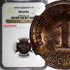 1 Pfennig Germany - Empire Wilhelm I 1876 A  NGC MS64 BN TOP GRADED KM# 1 (125)
