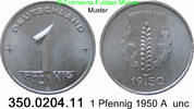 1 Pfennig 1950A DDR Deutschland Ähre auf Zahnrad . 350.0204.11 unc