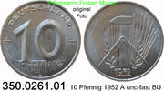 10 Pfennig 1952A DDR Deutschland J. 1507 Hammer, Zirkel, Ähren . 350.0261.01 unc - fast BU
