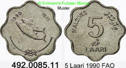 Malediven 5 Laari *30 KM69 FAO zwei Thunfische . 492.0085.11 -