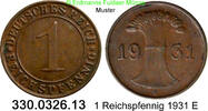 Weimarer Republik 1 Reichspfennig J.313 Ähren . 330.0326.13 -