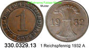 Weimarer Republik 1 Reichspfennig J.313 Ähren . 330.0329.13 -