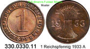 Weimarer Republik 1 Reichspfennig J.313 Ähren . 330.0330.11 -