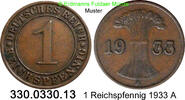 Weimarer Republik 1 Reichspfennig J.313 Ähren . 330.0330.13 -