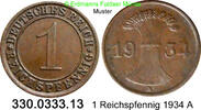 Weimarer Republik 1 Reichspfennig J.313 Ähren . 330.0333.13 -