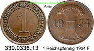 Weimarer Republik 1 Reichspfennig J.313 Ähren . 330.0336.13 -