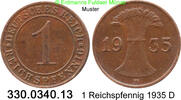 Weimarer Republik 1 Reichspfennig J.313 Ähren . 330.0340.13 -