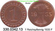 Weimarer Republik 1 Reichspfennig . J.313 Ähren . 330.0342.13 -
