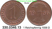 Weimarer Republik 1 Reichspfennig J.313 Ähren . 330.0346.13 -