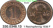 Weimarer Republik 1 Reichspfennig J.313 Ähren . 330.0348.13 -