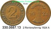 Weimarer Republik 2 Rentenpfennig J.307 . 330.0687.13 -