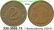 Weimarer Republik 2 Rentenpfennig J.307 Ähren . 330.0688.13 -