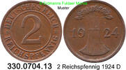Weimarer Republik 2 Reichspfennig . J.314 Ähren . 330.0704.13 -