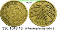 Weimarer Republik 5 Rentenpfennig J.308 . 330.1048.13 -