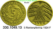 Weimarer Republik 5 Rentenpfennig J.308 . 330.1049.13 -