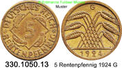 Weimarer Republik 5 Rentenpfennig J.308 . 330.1050.13 -
