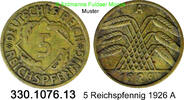 Weimarer Republik 5 Reichspfennig J.316 . 330.1076.13 -