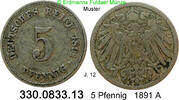 Deutschland Kaiserreich 5 Pfennig J.12 großer Adler . 330.0833.13 -