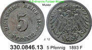 Deutschland Kaiserreich 5 Pfennig J.12 großer Adler . 330.0846.13 -