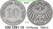 Deutschland Kaiserreich 10 Pfennig - - J. 13 . 330.1291.13 -