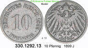 Deutschland Kaiserreich 10 Pfennig - - J. 13 . 330.1292.13 -