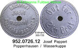 Deutschland Poppenhausen-Wasserkuppe, Kreis Fulda Brotmarke Bäckerei Josef Pappert . Erdmann 300-726 . 952.0726.12 -
