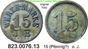 Deutschland Biermarke 15 Pfennig Wertmarke Getränkemarke J. B. = J. Bärtsch unbekannter Ausgabeort . 823.0076.13 -