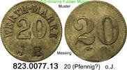 Deutschland Biermarke 20 Pfennig Wertmarke Getränkemarke J. B. = J. Bärtsch unbekannter Ausgabeort . 823.0077.13 -