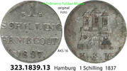 Altdeutschland Hamburg 1 Schilling 1837 AKS 16 . 323.1839.13 VF
