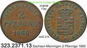 Sachsen Meiningen 2 Pfennige AKS 215 . Bernhard II. Erich Freund 1803-1866 . 323.2371.13 -