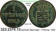 Sachsen Meiningen 1 Pfennig AKS 218 . Bernhard II. Erich Freund 1803-1866 . 323.2374.13 -