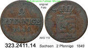 Sachsen Albertinische Linie 2 Pfennige AKS 110 . Friedrich August II. 1836.1854 . 323.2411.14 -