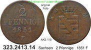 Sachsen Albertinische Linie 2 Pfennige AKS 110 . . 323.2413.14 -