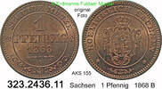 Sachsen Albertinische Linie 1 Pfennig AKS 155 . Johann 1854-1873 . 323.2436.11 -