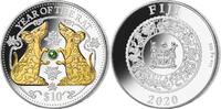 Fiji 10$ Fiji 10$ Year Of The RAT With Green Pearl Lunar Series 1 oz Silver Coin -