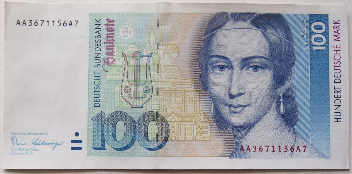Deutschland 100 DM Banknote 1989 Serie AA/A, Clara Schumann leicht ...