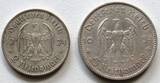3.Reich/ Third Reich 2 + 5 Mark 1934 A Set, Garnisonskirche mit Datum J. 355, 356 VF