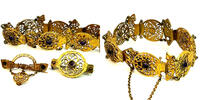 Altes Schmuckset um 1900 Messing vergoldet Armband und zwei Broschen 28,9g -