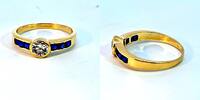 585 Gold Ring mit Zirkon und blauen Steinen, Ringgröße 60 -