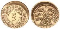 Deutschland / Weimar 5 Pfennig Fehlprägung: 20% dezentriert, ohne Riffelrand -
