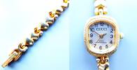 unbek. Herst.land, DAMEN ARMBANDUHR, DAMEN ARMBANDUHR, vergoldet, zuverlässiges Quartz-Uhrwerk, Replikat: Gucci -