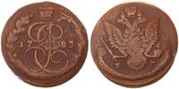 Russland 5 Kopeken Katharina II. 1762-1796, Fehlprägung-Abart mit glattem Rand ohne Rändelung -