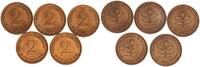 BRD 5x 2 Pfennig Aus Originalrolle -