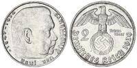 3. Reich 2 Mark Paul von Hindenburg J.366 Wertseite Schrift leicht doppelt -
