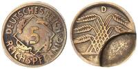 Deutschland / Weimar 5 Reichspfennig Fehlprägung , Abdruck eines mitgeprägten Rohlings -