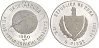 Kuba 5 Pesos Erster gemeinsamer Weltraumflug URSS-Cuba, Silber -